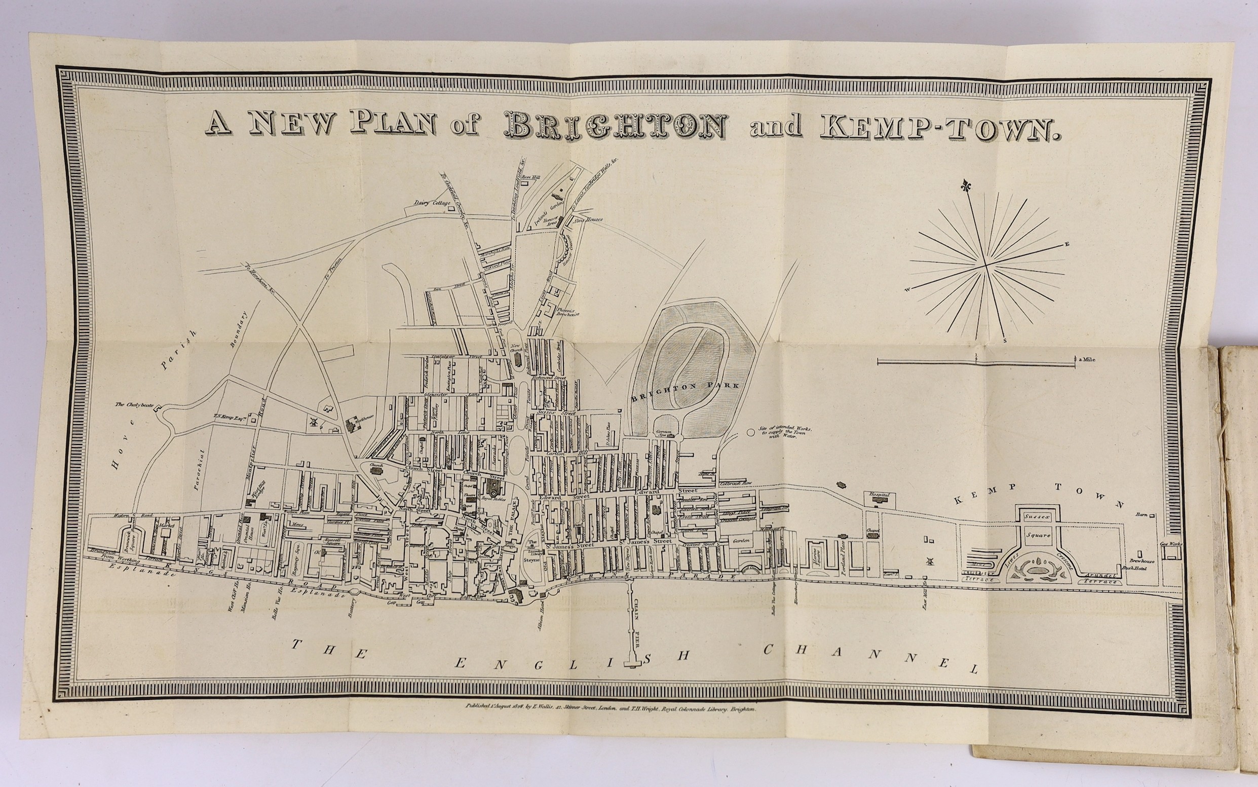 BRIGHTON: Brighton As It Is: describing the recent improvements ... and advice to bathers ... large folded plan and text illus.; old printed boards (rebacked). Brighton: published by E. Wallis, and sold by Wright, Loder
